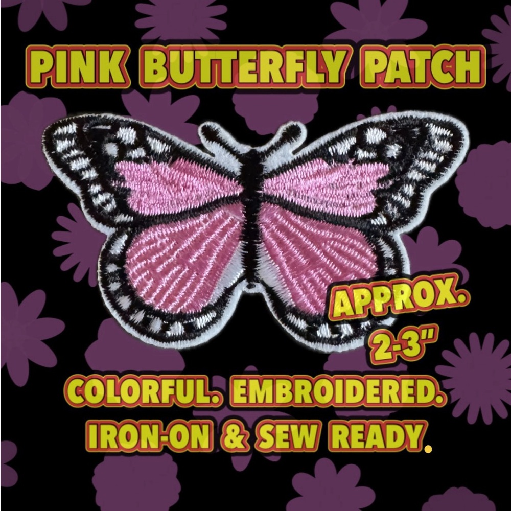 1 Pink Butterfly Embroidered Patch